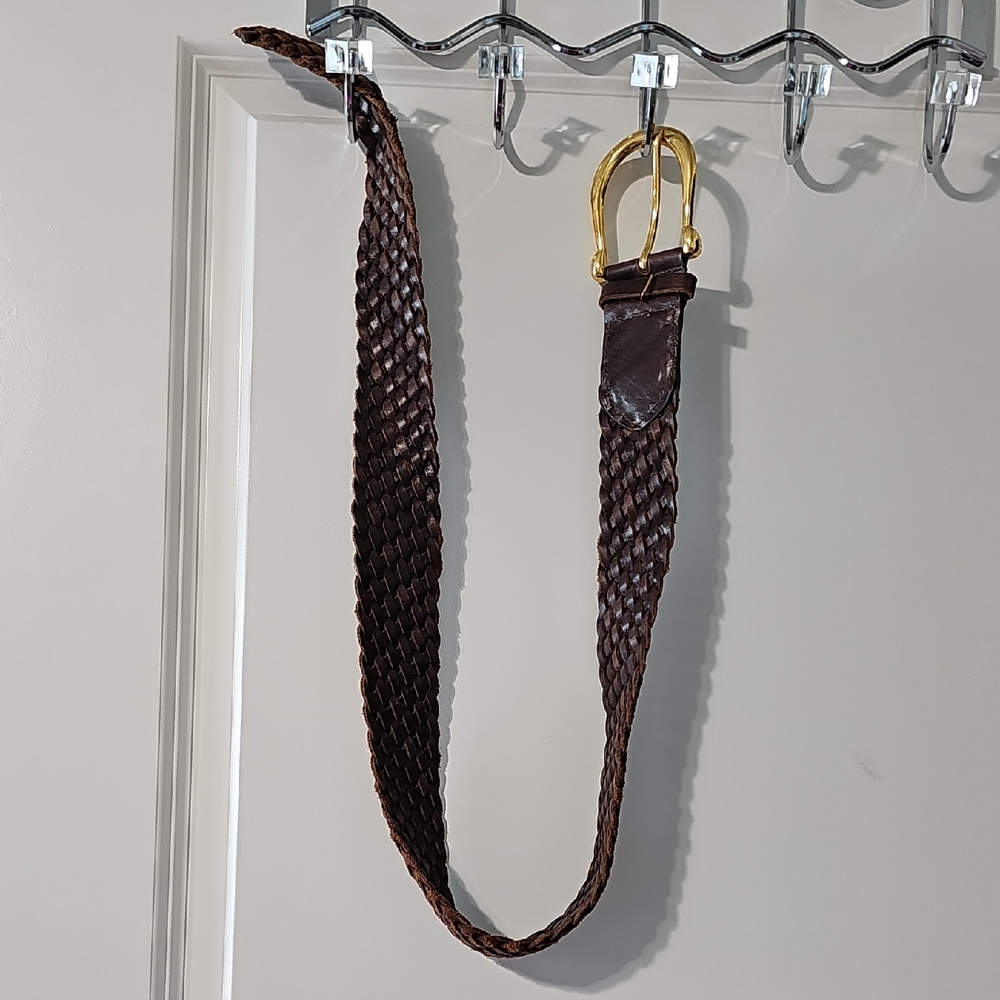 Michael kors Brown Braided Leather Belt with Gold Buckle